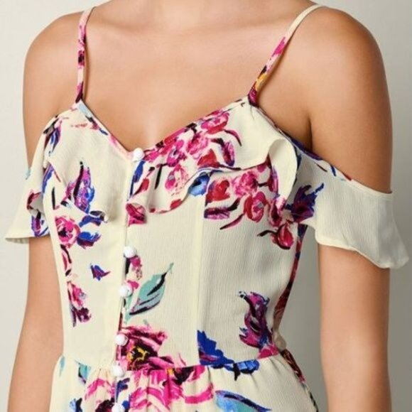 Trac Floral Off the Shoulder Maxi Dress S White Floral Zip Lined Adjustable - Picture 8 of 8